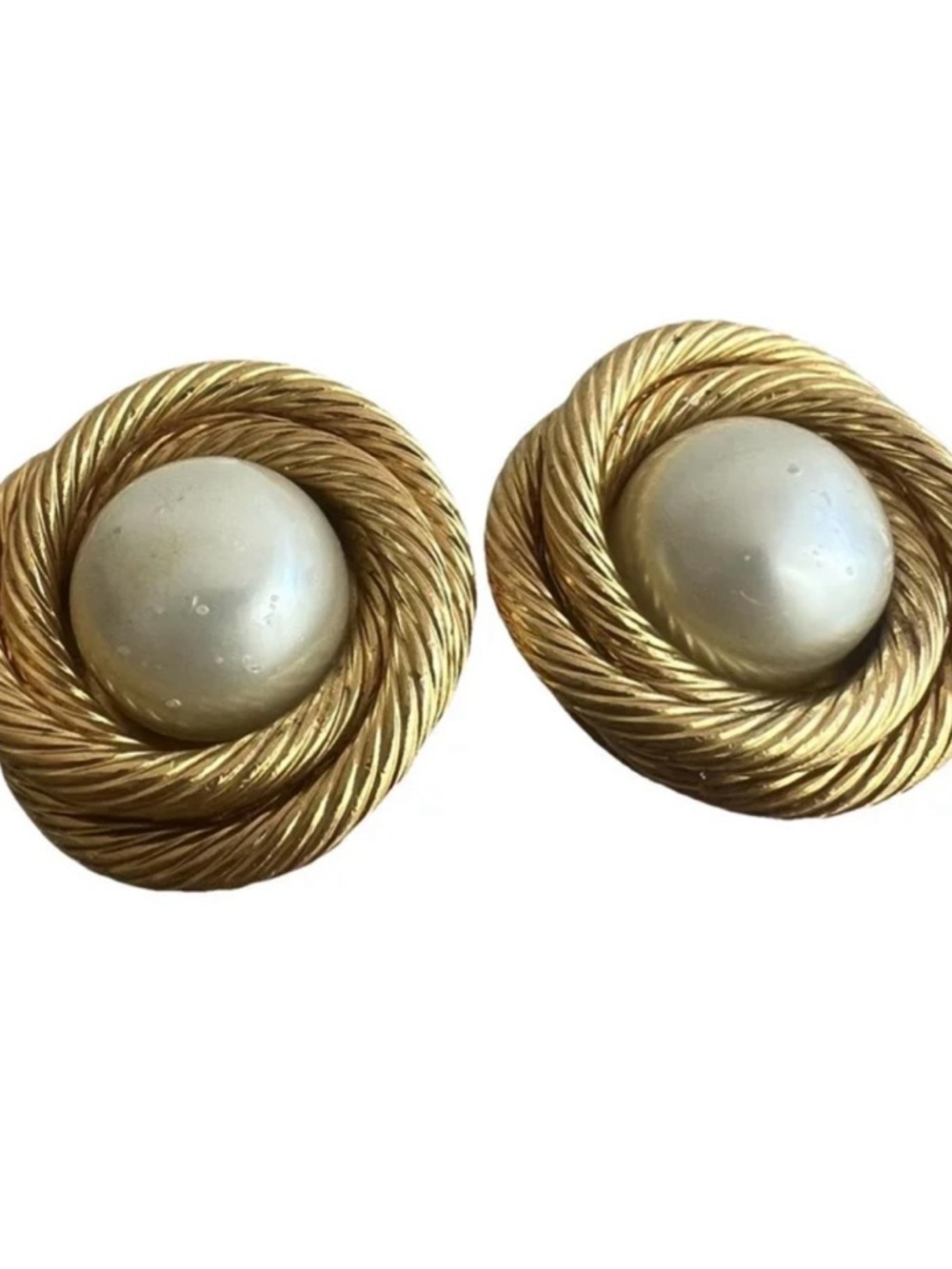 CHANEL Gold-Tone Faux Pearl Button Earrings - Vintage